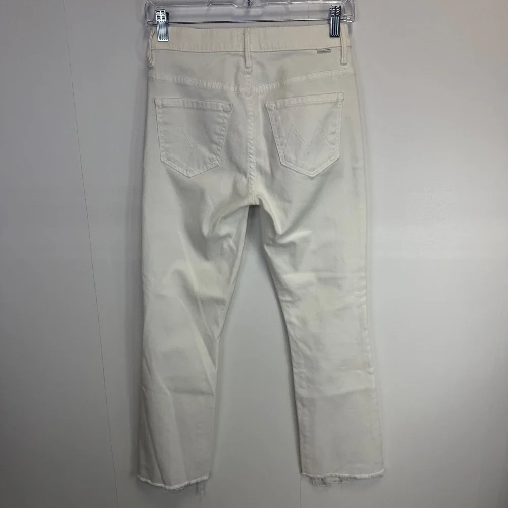 MOTHER The Insider Crop Step Fray White Jeans‎ Raw Hem Denim 25 glass slipper